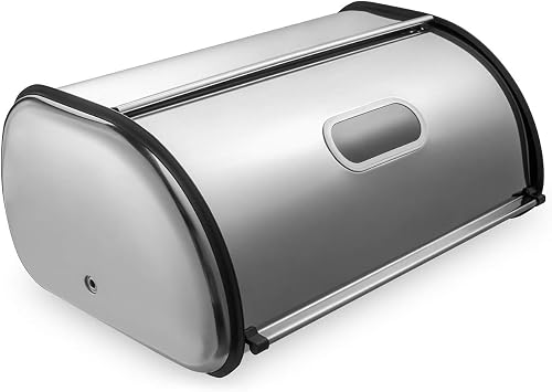 Stainless Steel Bread Box with Roll-Up Lid, Extra Large Capacity, Matte Finish, 44.5 x 28 x 19 cm