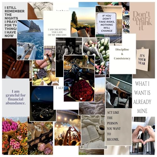 Image of Vision Board 2026 Supplies Set of 54 | Manifestation Vision Board Mini Posters (15 x 10 cm) | Aesthetic Life Goals Quotes Wall Decor for Bedroom & Hostel