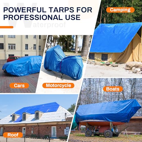 16x20Ft Tarp, Keten 14 Mil Tarps Heavy Duty Waterproof with Tear & Fade Resistant, UV Resistant, Outdoor Tarp with Reinforced Grommets for Roof, Camping, Patio, Pool, Boat (Blue&Black)