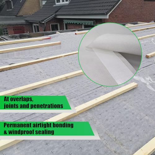 Tiruiya Dampfsperre Klebeband, Hohe Klebkraft Doppelseitig Dampfbremse Klebeband, Wasserdicht Dachdecker Klebeband für Verklebung von Unterspannbahn oder Dachbahn
