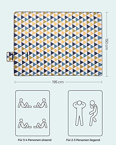 SONGMICS Picknickdecke, 200 x 150 cm, groß, Campingdecke, für Park, Garten, Strand, wasserdicht, faltbar, gelbe und Blaue Dreiecke GCM07S