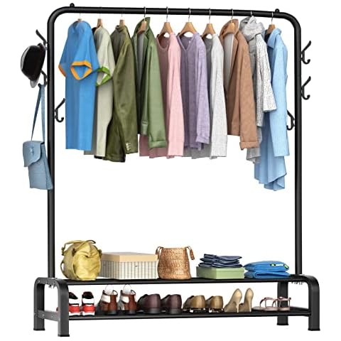 LOEFME Clothes Rail, Clothes Rails for Bedroom, Heavy Duty Clothes Rack, Free Standing Clothes Hanging Rail, Minimalist Design Clothes Racks for Hanging Clothes, Portable Clothes Rail Black Cover