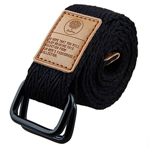 Shanxing Stoffgürtel für Damen und Herren Doppel D-ringe Leinwand Canvas Schnalle Gürtel,2-Schwarz(110cm Gesamtlänge), One Size Cover