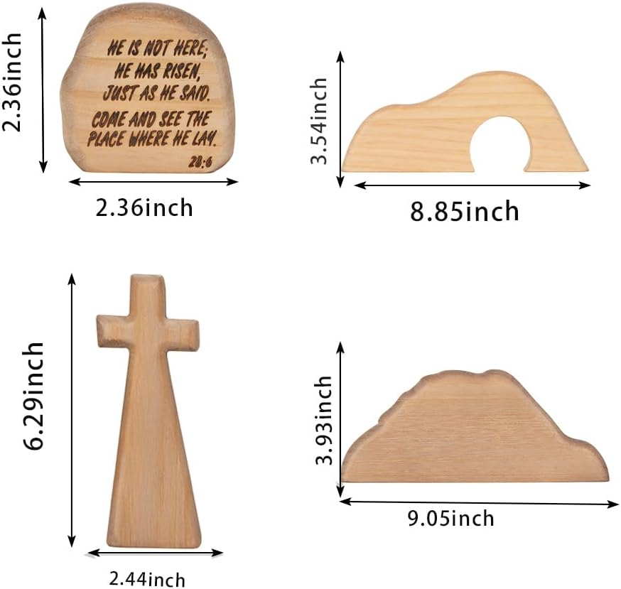 Nativity Set Indoor Christmas Decoration- 4 Pieces Empty Tomb Easter Scene and Cross Decoration, Wooden Easter Resurrection Scene Cross Jesus Tomb Tray Set, Jesus Nativity Scene Decor for Religious Home Office Tabletop Christian Gifts - Image 2