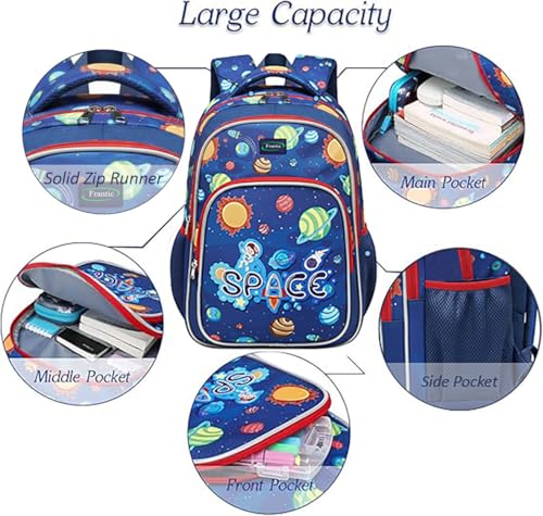 Image of Frantic Waterproof Polyester 35 L School Backpack With Pencil /Staionery Pouch School Bag Class 1 to 8 Daypack Picnic Bag For School Going Boys & Girls(RR Blue Space B)