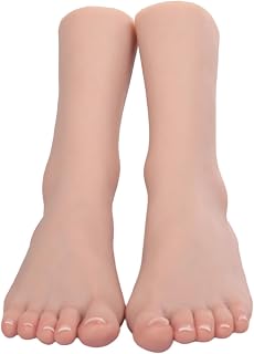 kikookikoo Silicone Foot Mannequin for Display - Lifesize Realistic Female Feet Model for Shoe Fitting, Sock Modeling, Jewelry Photography, and Art Drawing,a Pair (White-with-Skeleton)