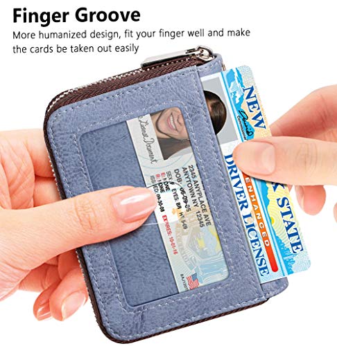 Image of FurArt Zipper Wallet Women, RFID Blocking Credit Card Wallet, Business Card Holder, Compact Size KeyChain Wallet, Gery Blue, small, Classic