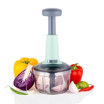 XML Manual Hand-Press Vegetable Chopper Mixer Cutter to Cut Onion, Tomato, Potato Push Chopper (MULTICOLOUR), mini (XPC) (Plastic)