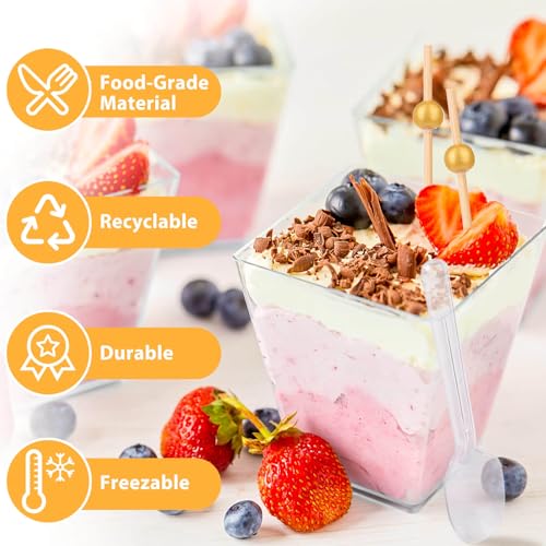 Jupwalz 190 Pcs 5 OZ Dessert Cups Set with Spoons Cocktail Picks, Clear Mini Dessert Shooter Cups, Plastic Parfait Cups for Party Appetizers Yogurt Pudding Fruit Ice Cream Jello Shooter Cup by Jupwalz - Image 5