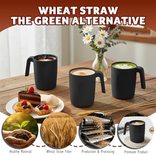 Image of 16OZ Wheat Coffee Mugs, Unbreakable Black Cup with Handle Set of 6