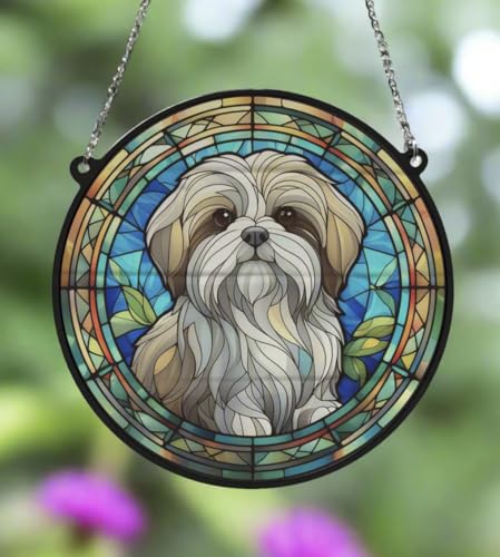 Image Industry Shih Tzu - Acchiappasole effetto vetro colorato, regalo per il giardino, regalo per cani, commemorativo per animali domestici (19 cm)