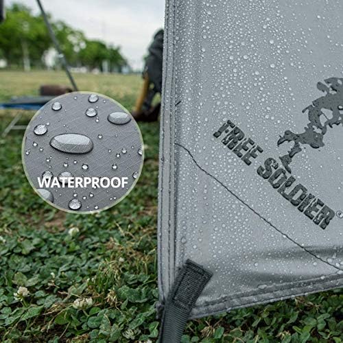 FREE SOLDIER Camping Tarp Waterproof 3m x 3.2m Large Hammock Tent Tarp Portable Tarpaulin Anti-UV Shelter Sun Block Sunshade Awning for Camping Hiking Traveling Outdoor Sports(Grey, with Nails)