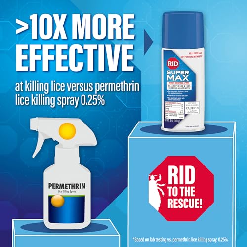 Image of RID Super Max Lice Treatment Home Control Spray Kills Super Lice, Bedbugs and Dust Mites on Mattresses Furniture Car Interiors and Other Non-Washable Items Spray Can 5 oz