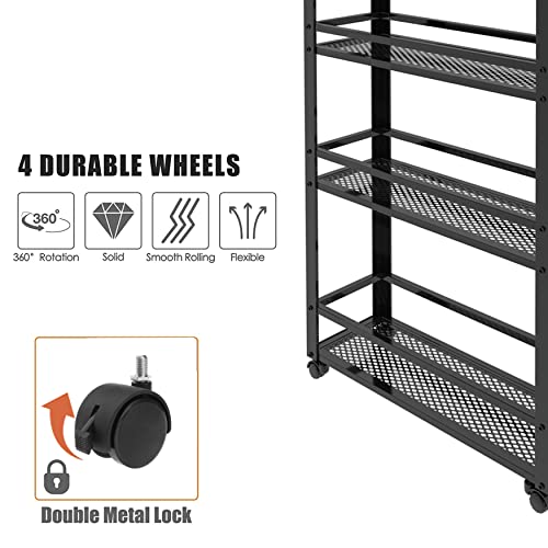 Fusehome Slim Kitchen Storage Cart, 3 Tier Metal Rolling Utility Cart Mesh Basket, Multifunction Wire Basket Shelf Trolley For Home Laundry, Bathroom, Living Room, Black #TOP3