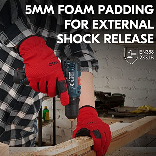 Vgo... 1-Pair Safety Work Gloves, Builder Gloves, Gardening Gloves, Light Duty Mechanic Gloves (Size M, Red, Nb7581) #TOP3