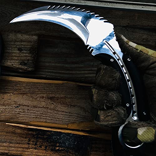 Rhinosteel Custom Eagle Beak Design Heavy Collect Gift Full Tang Karambit Knife D2 Steel Stonewash & Mirror Fixed Blade Outdoor Camping,Tactical ,Survival,Hunting Knives -Leather Sheath (Mirror) #TOP3