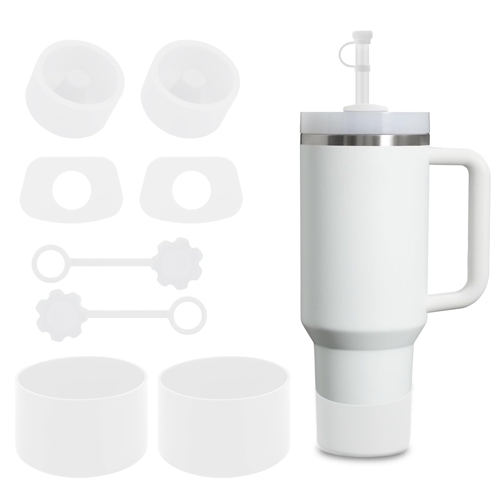 SALUOKE 8 Pcs, Including 2 Straw Cover Cap, 2 Square Spill Stopper, 2 Round Leak Stopper, 2 Pcs Silicone Boot for Stanley Cup 2.0 40/30oz/Tumbler and