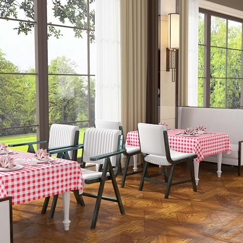 Image of misaya Square Waterproof Vinyl Table Cloth, Buffalo Flannel Backed Tablecloth, Wipeable Plastic Table Cover for Dinner, Kitchen, Outdoor (70 inch x 70 inch, Red and White)