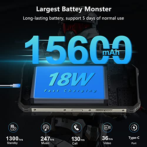 Oukitel Wp15 5G Rugged Smartphone Unlocked, 15600Mah Battery Android 11 Octa-Core 8+128Gb 6.52" Hd Screen 48Mp Triple Camera Waterproof Shockproof Nfc Dual Sim Cell Phone Black (Not Support At&T) #TOP1