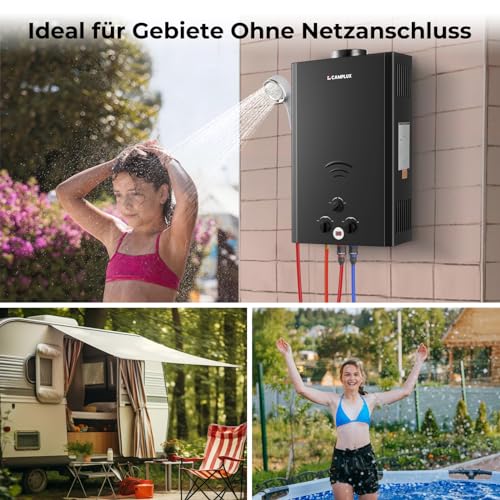 CAMPLUX 20 Liter Gasdurchlauferhitzer, Instant LPG Warmwasserbereiter für Gartendusche, Wohnmobil, BW-Serie BW528B