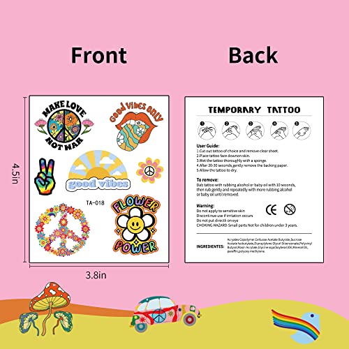 Tatuwst Hippie Temporary Tattoos For Man And Women Adult 70’S Groovy Hippie Love And Peace Rainbow Waterproof Face Body Waterproof Body Party Accessories,79 Styles Tiny Removable Fake Tattoo Stickers #TOP5