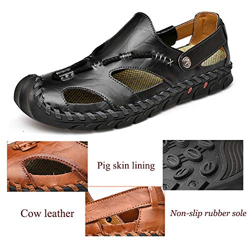 CEKeugo sandália masculina casual de couro com bico fechado e alça atlética para uso ao ar livre e c