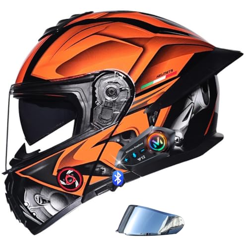 RHBDDHV Bluetooth Modular Motorbike Helmet, ECE Approved Flip Up Full Face Integrated Helmet, Street Bike Racing Helmet, with Anti-Fog Double Visor, for Adults Men Women, M~XXXL