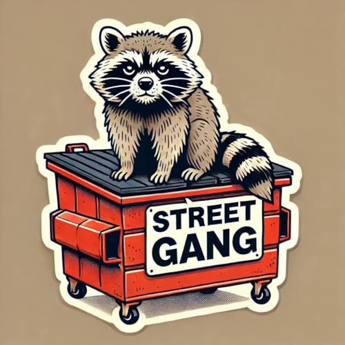 Image of Street Gang Raccoon Sticker - 4 Inch Funny Vinyl Decal for Car Bumper, Yeti Cup, Toolbox, Laptop, Cooler - Waterproof Sticker for Adults, Trash Panda Meme Stickers