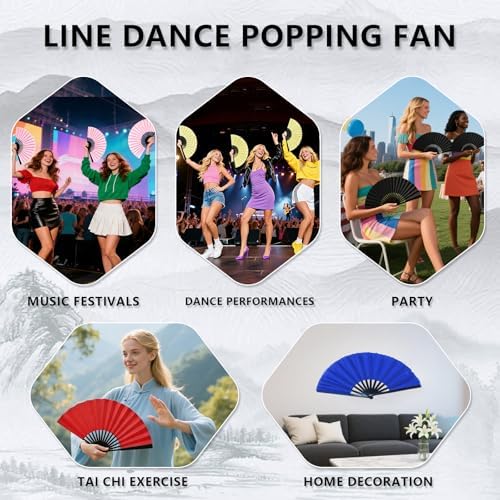NOIMTTY Large Portable Folding Clacking Fans For Line Dancing - Boots On The Ground Hand Fan For Raves & Decorations - 5