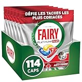 Fairy Platinum Plus Tablettes Lave vaisselle Tout en 1, 114 Tablettes (19x6), Parfum Citron, Technologie Anti Terne, Prévient le Calcaire, Système Pré Lavage Intégré, Efficace en Cycle Court