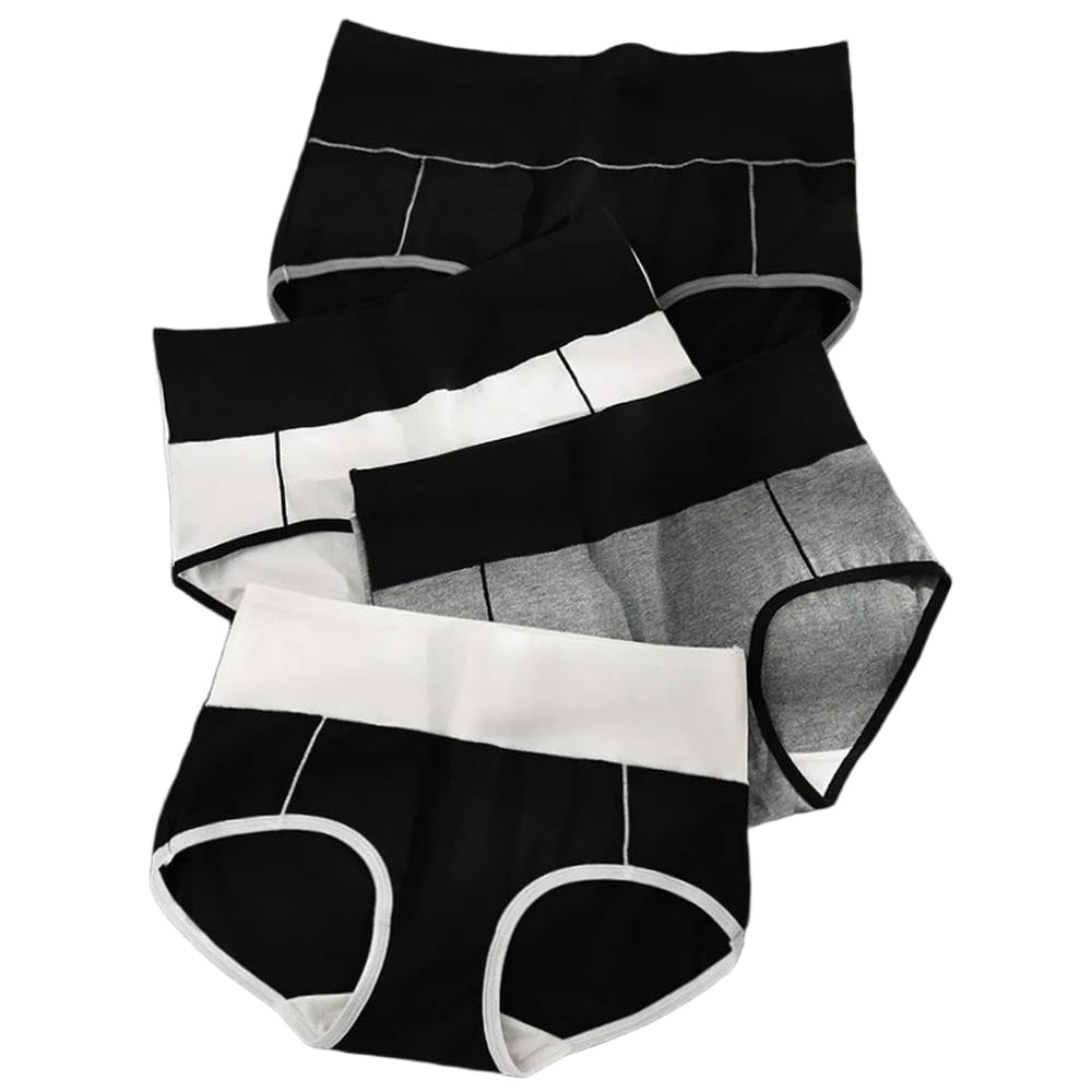 DYRBF - Bragas de algodón de cintura alta para mujer, ropa interior adelgazante, sin costuras, ropa interior sexy y transpirable para mujer, 4 piezas