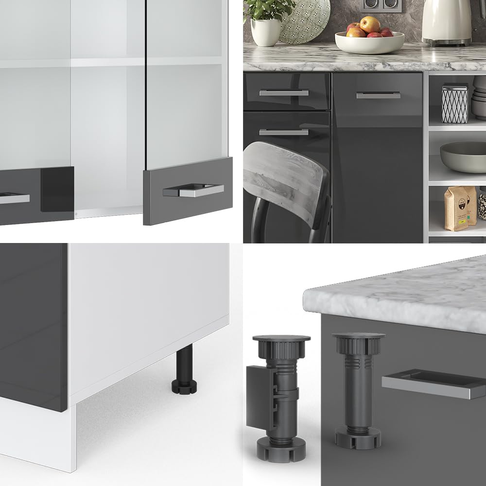 Vicco Küchenzeile R-Line, Anthrazit Hochglanz/Weiß, 240 cm ohne Arbeitsplatte, mit variabel kombinierbaren Modulen und höhenverstellbaren Füßen