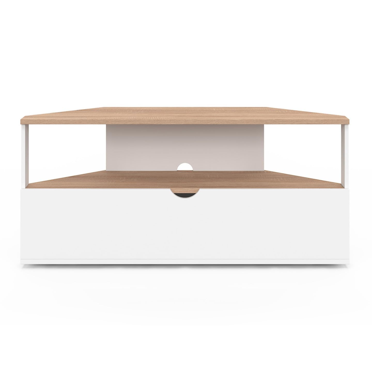 IDMarket - Mueble de TV esquinero ELI 100 cm en madera efecto haya y blanco