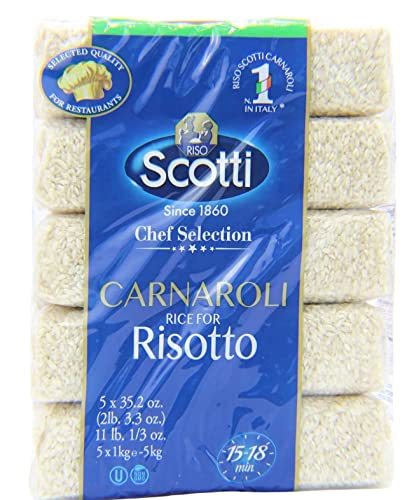 Carnaroli Rice For Risotto, 11 Lbs (5X1 Kg), Product Of Italy, Chef Selection, Gluten Free, Non-Gmo, Vacuumed Packed, Riso Scotti #TOP1
