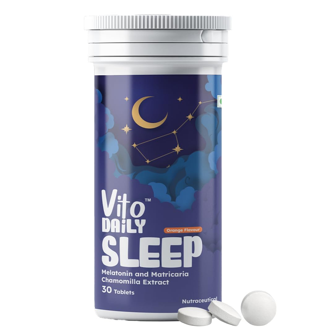 Vito Daily Melatonin 5mg Sleeping Tablet - Chamomile Extract Plant Based Fast Dissolve tablets - Supplements For Deep Sleep & Personal Wellbeing - Balances Natural Sleep Cycle - 30 tablets (Pack of 1)