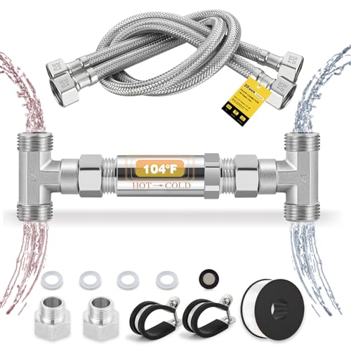 Image of Replacement 304 Stainless Steel Sensor Valve Kit for Instant Hot Water Recirculating Pump System Includes a Bridge Valve, 2x20-Inch PEX Supply Lines Compatible With 500800, 500805