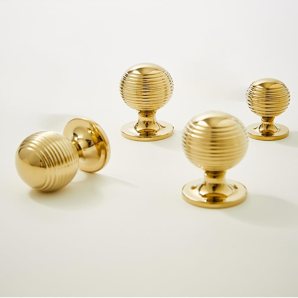 2 Pcs Gold Ball Shape Decorative Cabinet Knobs Unique Dresser Drawer Pulls Brass Kitchen Hardware Single Hole Knobs Furniture Handles for Bathroom Cupboard Closet 1" L x 1.29" H
