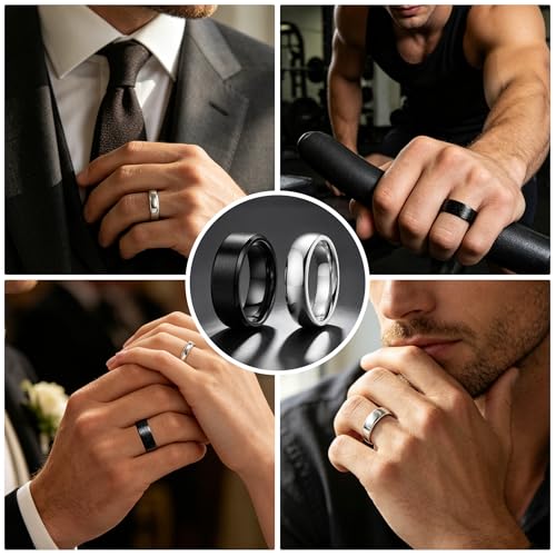 GTMJ 2PCS Wedding Band Stainless Steel Ring for Men Women-Hypoallergenic & Waterproof-Never Tarnish-6MM and 8MM Mens Ring Comfort Fit Size10 by GTMJ - Used condition - Image 4