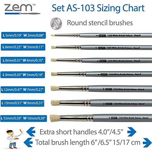 Zem Brush Mfg Deluxe Stencil Artist Paint Brush Set 7 Pcs Sizes 2 4 6 8 10 12 14 #TOP2