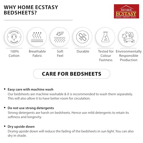 Image of Home Ecstasy 100% Cotton Single Bedsheet with 1 Pillow Cover, 140 TC Floral White for Single Bed (4.8ft X 7.3ft)