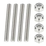 PATIKIL 1/2'-13 UNC Fully Threaded Rod, 3.94' Length 304 Stainless Steel Right Hand Long Thread Bar Studs with Nuts for Pipes Clamps Hangers U-Bolts 2Pcs