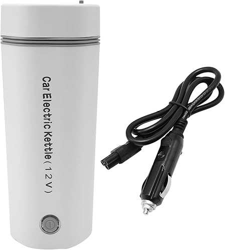 Hervidor eléctrico portátil de viaje, caldera de coche de 11.8 fl oz, taza de calefacción de coche de acero inoxidable 304 12V96 W 15 minutos de