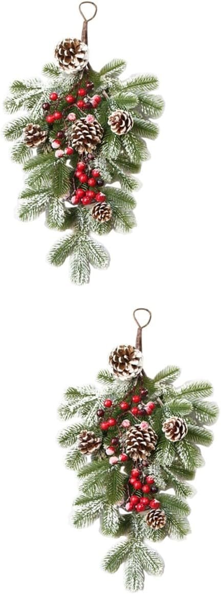PRETYZOOM 2pcs Christmas Pine Cone Rattan Door Hanging Decor Festive Wall Ornament for Holiday Decor Artificial Greenery Rustic Touch for Use