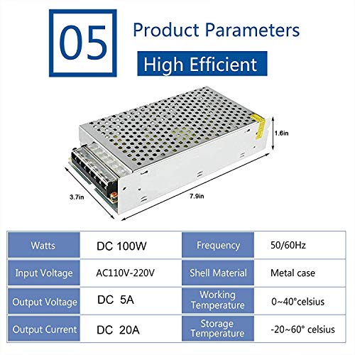 Image of 5V 20A 100W DC Switching Switch Power Supply for Pixel Light, LED Strip, CCTV