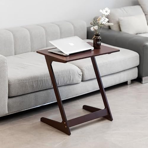 Forevich Bamboo Modern Tv Trays Table For Eating, Wood Couch Table End Snack Desk Sofa Side Table Z Shaped Brown #TOP1