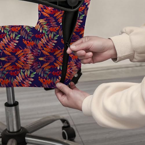 Image of Eleganta Stretchable Elastic Boss Office Chair Cover with Handle Covers, Polyester Spandex, Red Blue Fern (Pack of 2)