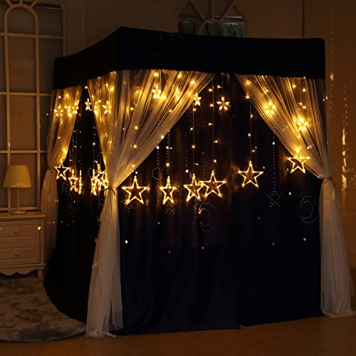 Cortina con dosel para cama con mosquitero tupido y luces LED efecto cielo estrellado 2