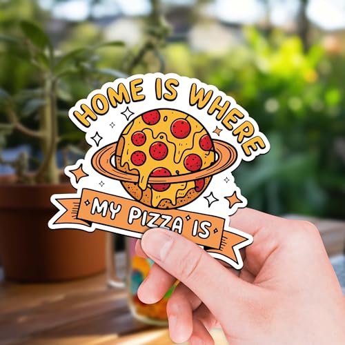 Image of Pizza Sticker 8 Pcs (Large Size) Vinyl Stickers Laptop Waterproof Decal for Car Bumper Water Bottle Notebook Luggage Window Birthday Decorations - Size 4 Inches
