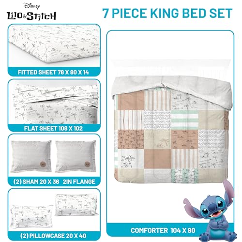 Image of Disney Lilo and Stitch King Comforter Set 7 Piece Bedding for Girls, Multi | Bed in a Bag, Comforter Sheets Shams Pillowcases, Official Product, Soft Microfiber, Machine Washable, Girls Gift