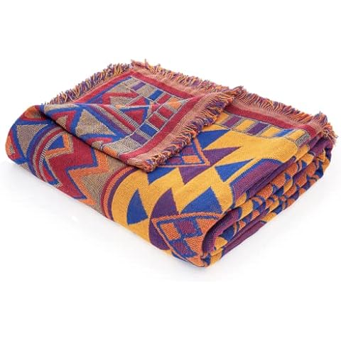 VANJOROY Bohemian Large Sofa Throw Blanket with Tassels,100% Handwoven Cotton Knitted Armchair Throw for Couch, Sofa and Bed… (130×180cm/51×71in) Cover